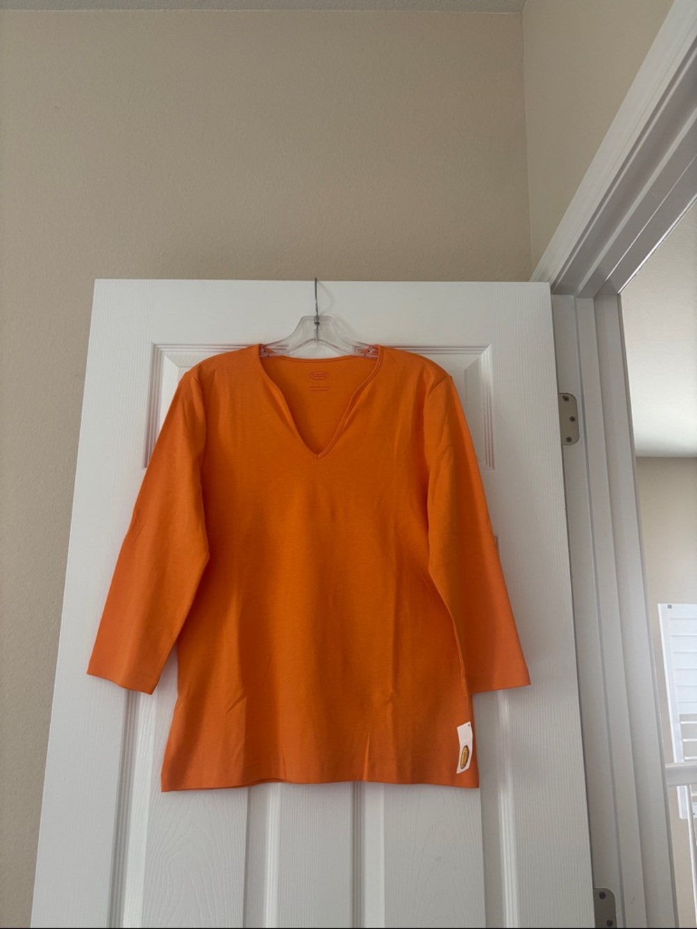 Talbots Bright Orange V-Neck Long Sleeve Top - Picture 9 of 12
